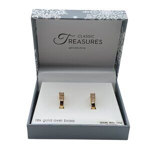 Classic Treasures 18K Gold Over Brass Hoop Earrings With White Topaz and Diamond